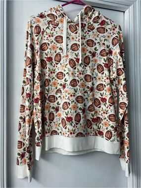 Mia & Tess Floral Football Print Hoodie Sweatshirt - White